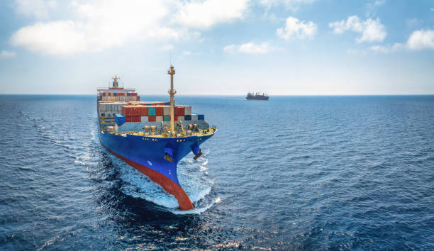 istock Aerial front view of a large container cargo ship 2171000155