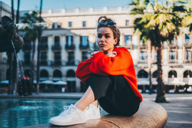 Beautiful woman feeling depressed at Placa Reial