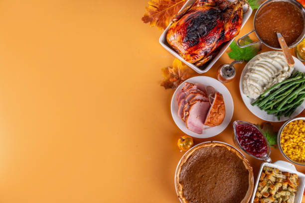 Thanksgiving dinner or lunch foods table