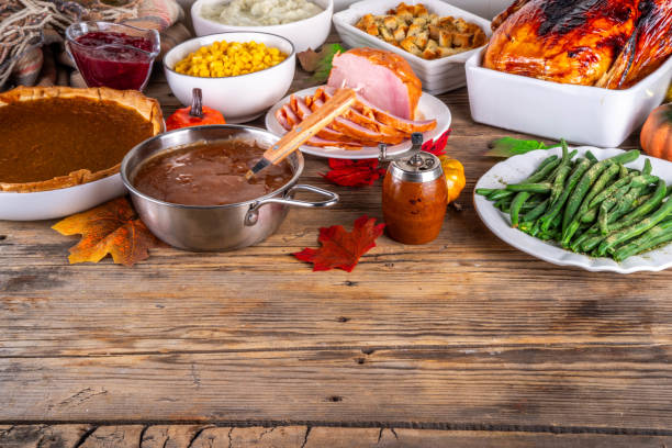 istock Thanksgiving dinner or lunch foods table 2171005778
