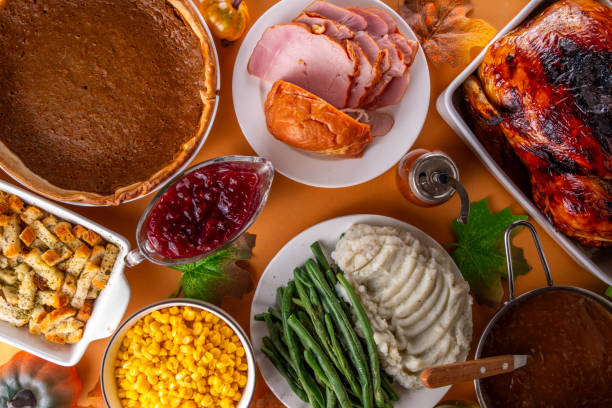 istock Thanksgiving dinner or lunch foods table 2171005801