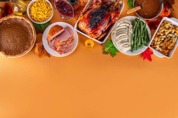 istock Thanksgiving dinner or lunch foods table 2171005804