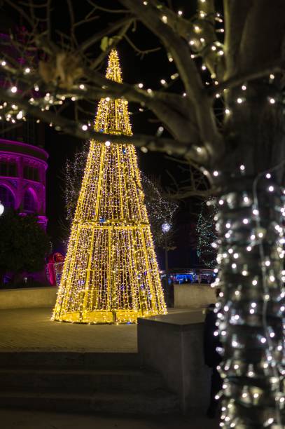 istock Illuminated Christmas tree in public square at night 2171017346