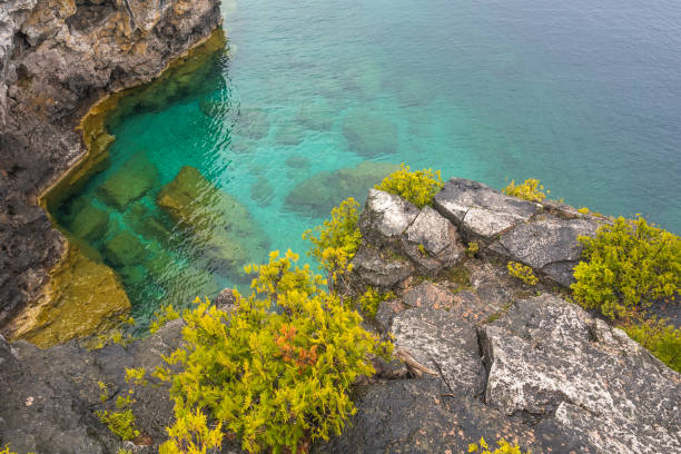 Coastal lake view high angle in Tobermory Canada