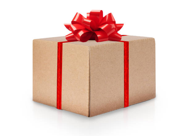 Red Bow Gift Cardboard Box Isolated on White