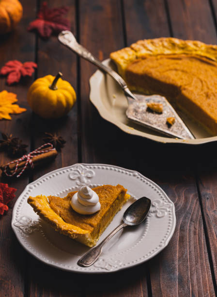 istock Thanksgiving holiday pumpkin pie with whipped topping 2171035333