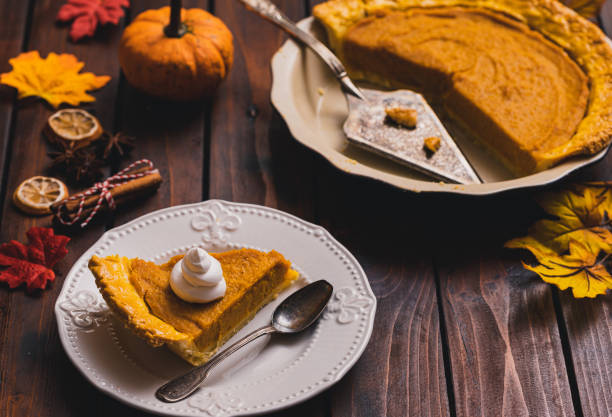 istock Thanksgiving holiday pumpkin pie with whipped topping 2171035339