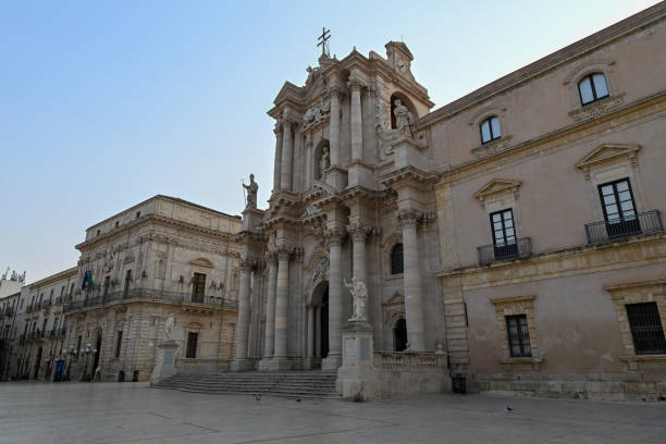 Cathedral in Syracuse old town, Sicily, Italy. Duomo di Siracusa was constructed in the 7th century