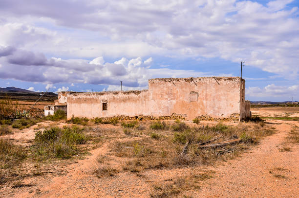 istock A large, empty building sits in a barren, dry landscape 2171040928