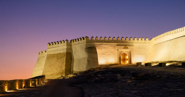 Rests of Agadir Kasbah or Oufla fortress in Agadir city in Morocco at sunset. Fortified quarter ruins on hill with viewpoint over seaside resort Rests of Agadir Kasbah or Oufla fortress in Agadir city in Morocco at sunset. Fortified quarter ruins on hill with viewpoint over seaside resort. sunset agadir marocco stock pictures, royalty-free photos & images