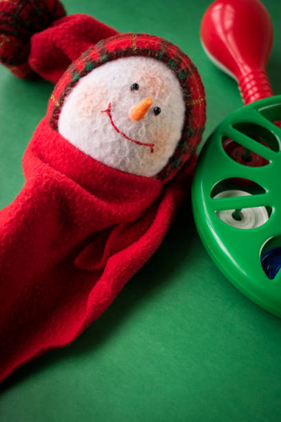 Christmas tree decoration with Santa Claus toy. Christmas background. Christmas tree and toys, Snowman and tree. Happy new year
