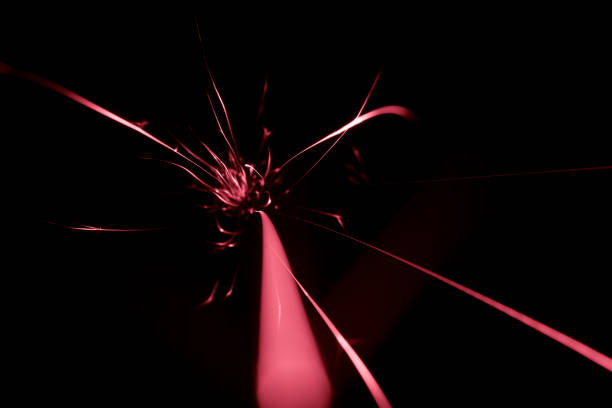 red sparks from the grinder glowing in the dark straight ahead