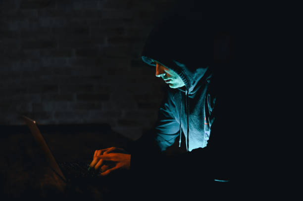 hacker in hoodie with laptop