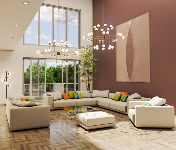 istock Large luxury modern bright interiors Living room mockup illustration 3D rendering image 2171051553