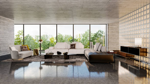 istock Large luxury modern bright interiors Living room mockup illustration 3D rendering image 2171051663