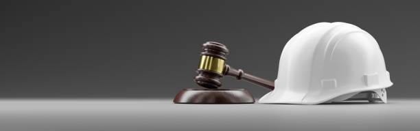istock White Hard Hat and Gavel on a Gradated Background Banner with Room For Text or Graphics. 2171054884