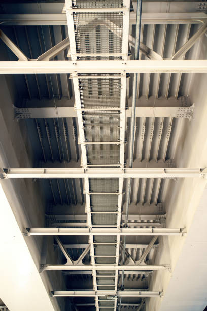towering bridge with a steep stairway, designed for workers to access the upper levels. It symbolizes human engineering, teamwork, and the pursuit of progress