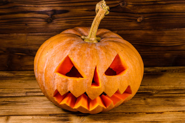 close up portrait of a halloween pumpkin, halloween decorating concept