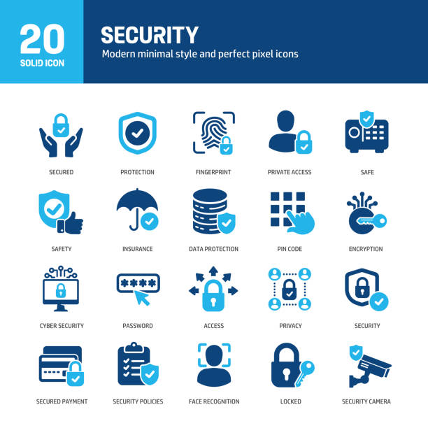 bildbanksillustrationer, clip art samt tecknat material och ikoner med security glyph solid icons. containing protection, acces, privacy, cyber security solid icons collection. vector illustration. for website design, logo, app, template, ui, etc. - verifikation