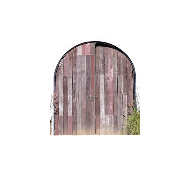 istock Old wood door closed isolated on white background , clipping path 2171077190