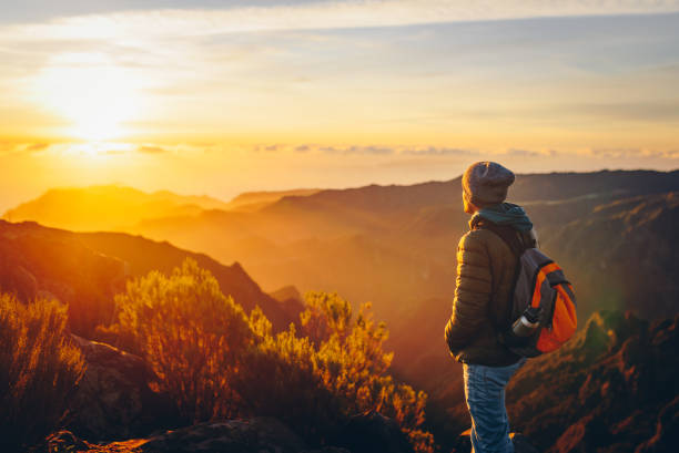 istock Hiker greeting the sun on Madeira island. 2171077197