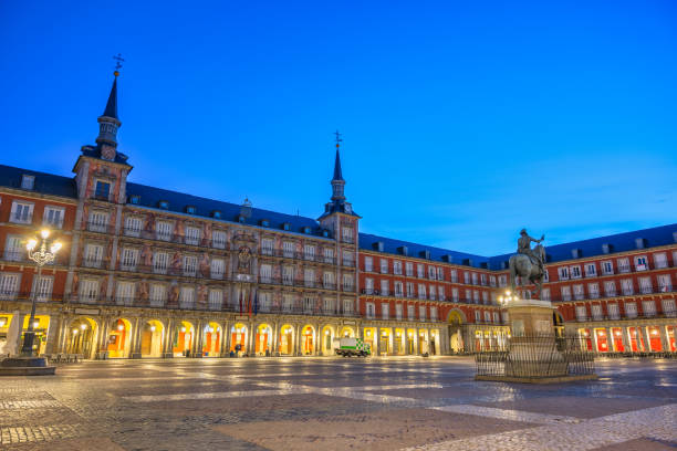 istock Madrid Spain, night city skyline at Plaza Mayor 2171085748