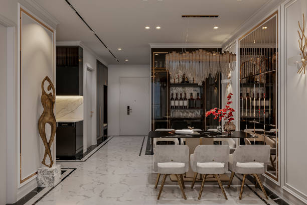 istock 3d rendering dining room with luxury decor in Hollywood style 2171087622