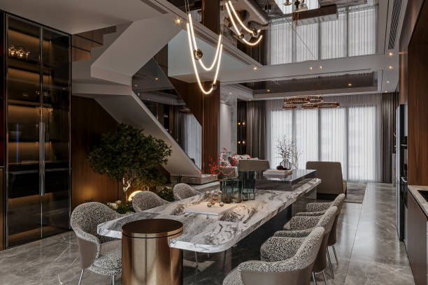 istock Artistic Elegance A dining room with Creative Features and Sophisticated Style, dining space illustration. 2171088018