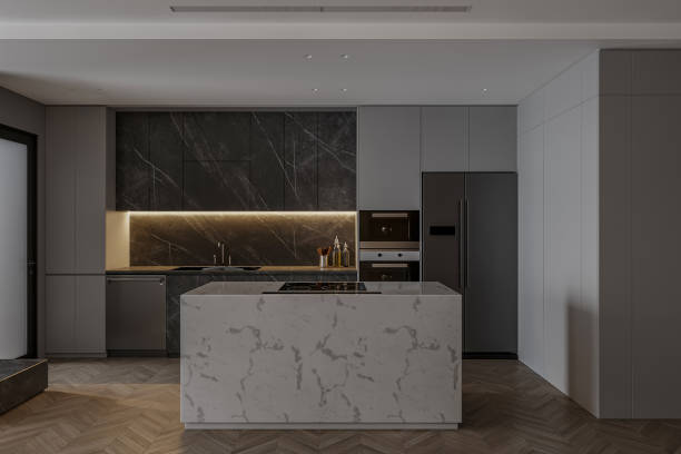 istock Contemporary Culinary Haven - Modern Kitchen with Marble Countertops and Sleek Appliances 2171088020