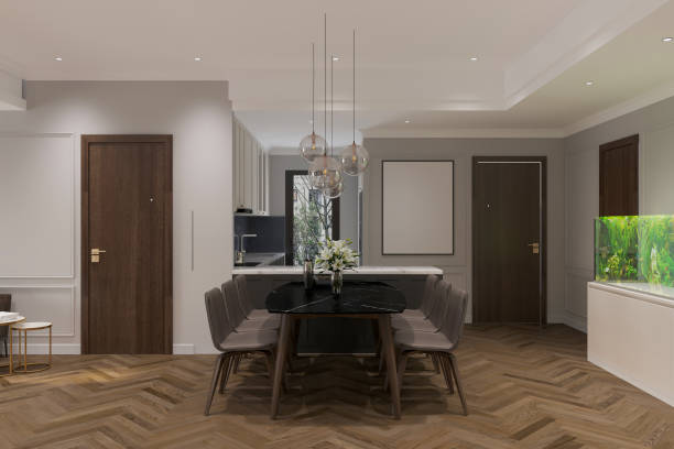 istock Elevate your dining experience with a stunning black dining table with comfy seating chairs 2171089342