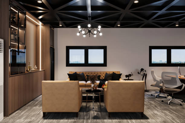 istock modern boss office, VIP office furniture, modern office chairs, table, lamp and computer, modern office interior 2171089871