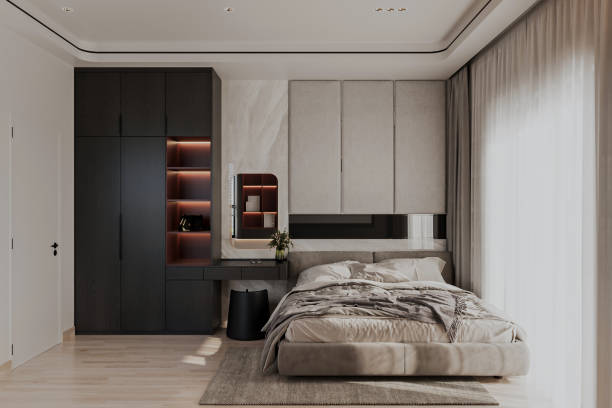 istock The Stylish interior of a comfortable bedroom in a modern theme 2171089900