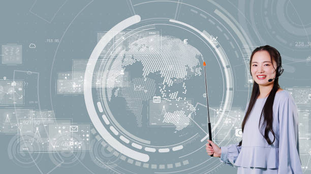 istock Young asian woman introducing world information. Global netwotk. 2171090737