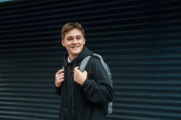 Portrait of a high school boy, going to school.
