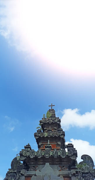 istock Balinese church gate with natural stone carving. 2171093611