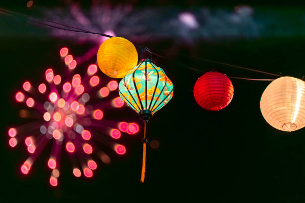Fireworks at the 2024 Vietnamese Lantern Festival at the Darwin Waterfront, Northern Territory