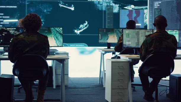 istock Military crew working in reconnaissance control tower power base 2171095994