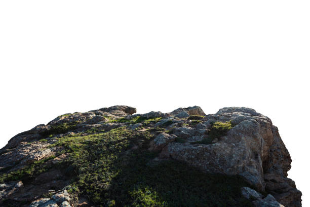 istock Rock and green grass isolated on white backaround 2171098880
