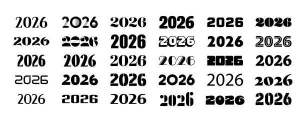 istock 2026 logo concept for calendar, poster, flyer, banner. Modern design for calendar, invitations, greeting cards. Set of new year logo text design. stock illustration 2171100024