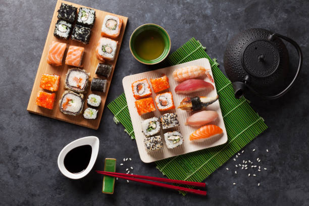 istock Set of sushi, maki and green tea 2171103068