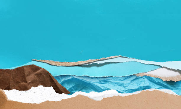 istock Colored paper layered artwork with mountained seascape 2171103422