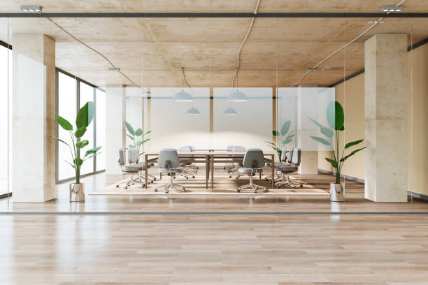 istock Modern conference room with glass partitions and natural light. 3D Rendering 2171106816