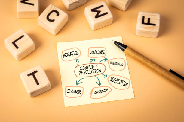 istock Conflict Resolution Concept. Notepad with text and wooden alphabet letters on a light background 2171107975