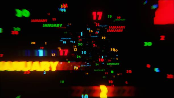 istock January Calendar Dates in Vibrant Motion on Black Background 2171111901