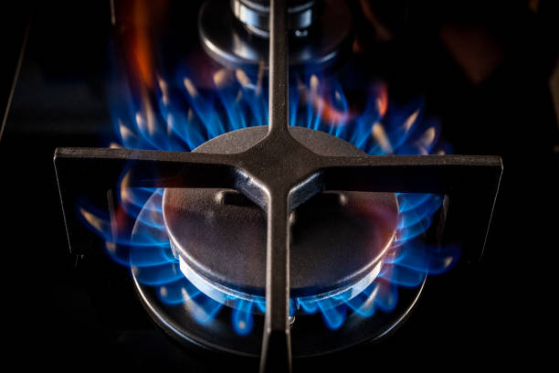 A 3D rendering of kitchen gas stove isolated in different colors