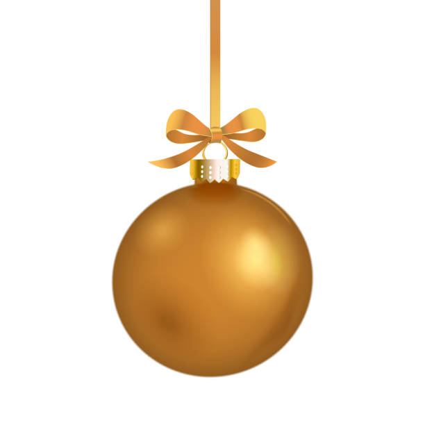 Vector golden realistic christmas ornament with bow.