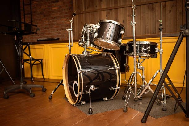 istock Drum set on stage in a recording studio. Musical instruments. 2171125543