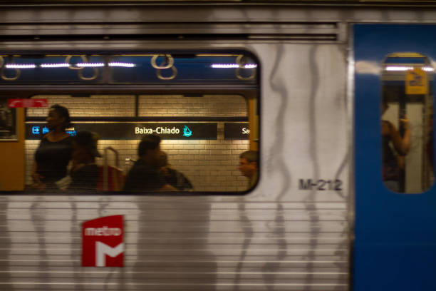 Lisbon, Portugal - September 07, 2024 - Metro train window with the Baixa-Chiado Info in the wall. The Lisbon Metro in Portugal is ranked as the seventh best in Europe, according to an analysis by Bounce. (Photo by Vasco Leitao via Getty Images)