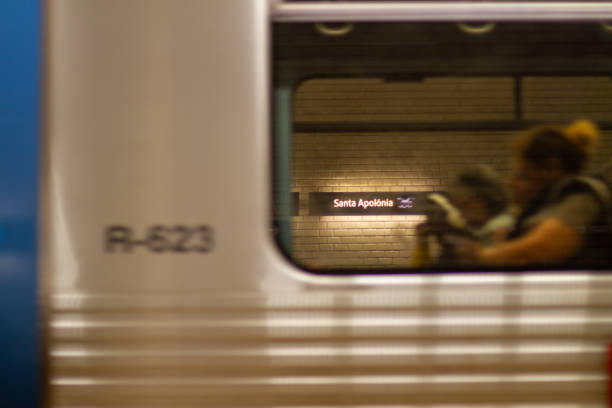 Lisbon, Portugal - September 07, 2024 - Metro train window with the Santa Apolonia Info in the wall. The Lisbon Metro in Portugal is ranked as the seventh best in Europe, according to an analysis by Bounce. (Photo by Vasco Leitao via Getty Images)