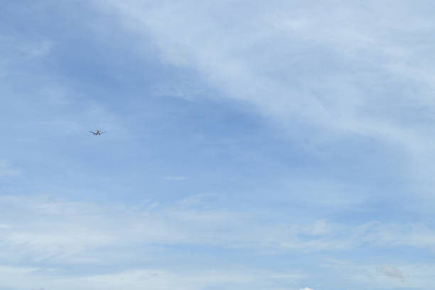 The sky with airplanes visible from far away